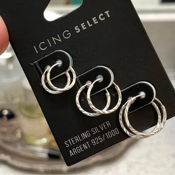 ICING Select Set of Three Mini Sterling Silver Earrings 925 - Picture 2 of 5